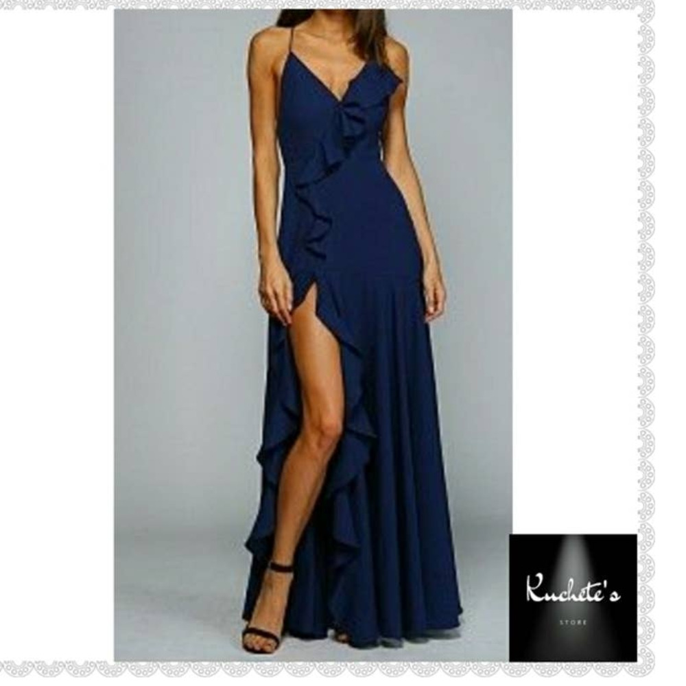 Minuet Purple Ruffle Side Slit Long Maxi Dress